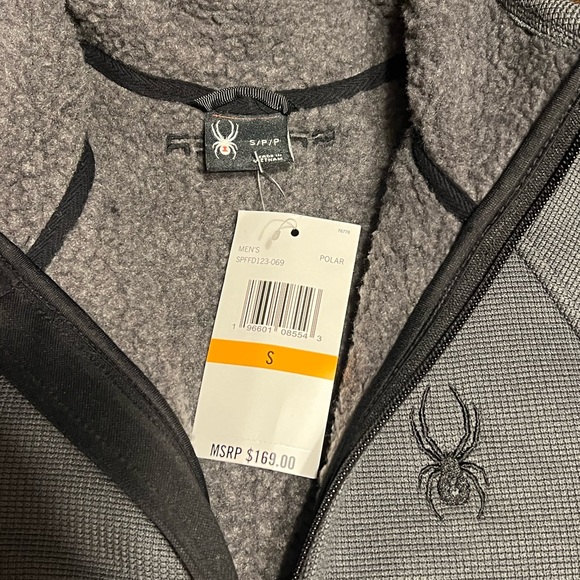 Spyder Men's Stellar Jacket Sherpa Lined Bonded Fleece Sz Small NWT Polar Gray - Picture 2 of 11